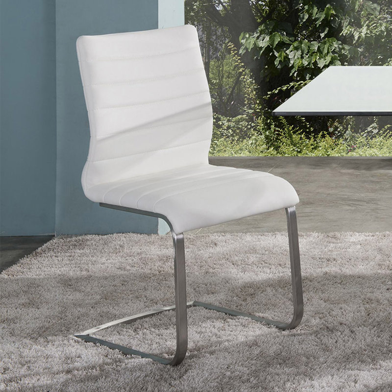 Abdulrhaman Contemporary Upholstered Armless Side Chair in Stainless Steel, White