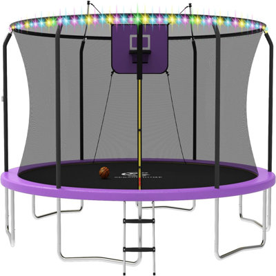 ACWARM HOME 14FT Trampoline with Basketball Hoop and LED Lights, Recreational Trampolines for Kids and Adults with Net and Ladder, ASTM Approved