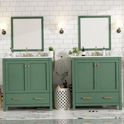 Ensemble de meuble-lavabo vert 60 po avec double meuble-lavabo (séparé), double lavabo en céramique, tablette de rangement et tiroirs séparés (miroir non inclus) - Solution de salle de bain moderne pour salles de bain spacieuses