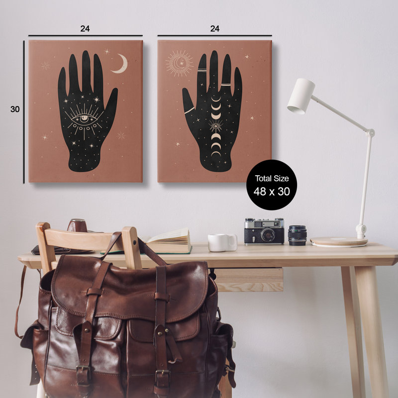 «All Seeing Mystical Hands», ensemble de 2 toiles murales par Nina Blue, H 30 po x l 24 po