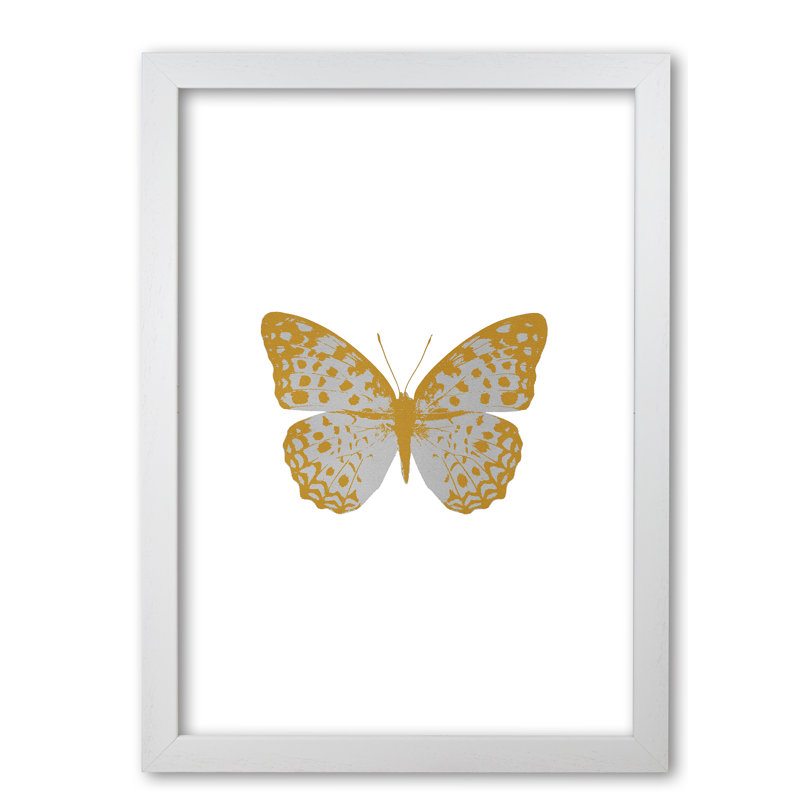 Butterfly - Print, 60 cm H x 42 cm W x 5 cm D, White Grain Frame, Yellow