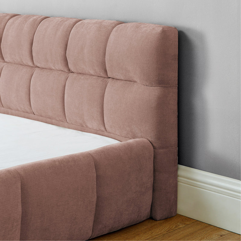 Très grand cadre de lit tapissier très grand avec tissu épais, lit plateforme grand format en chenille avec tête de lit et structure solide. Aucun sommier tapissier requis - rose (88,5 po x 85,5 po x 24 po)