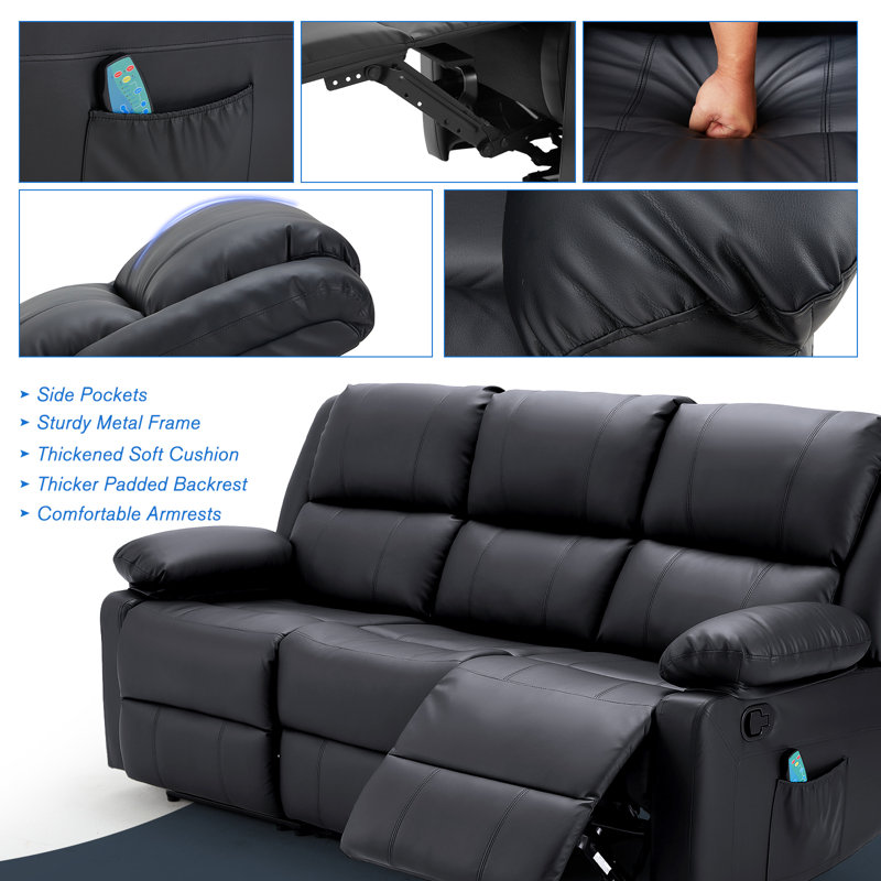 Canapé inclinable 73,6 po, Noir