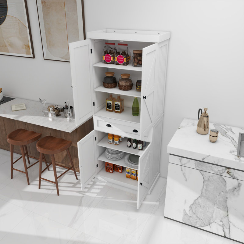 Armoire de rangement pour garde-manger de 71 po, avec 4 portes, tiroir, 2 tablettes réglables, armoire autoportante pour le salon, buanderie