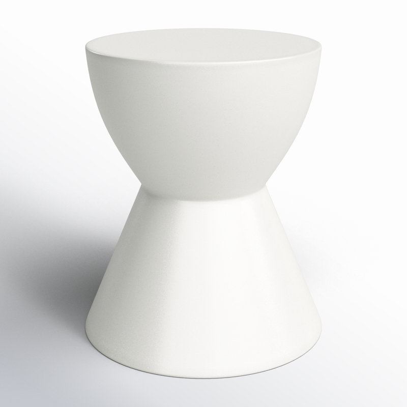 Ivory Ceramic Drum Shape Outdoor Accent Table