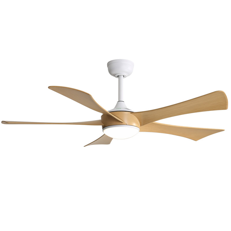 Ventilateur de plafond moderne de 52 pouces avec lumière DEL 22W et 5 pales ABS télécommandées pour le salon, Blanc