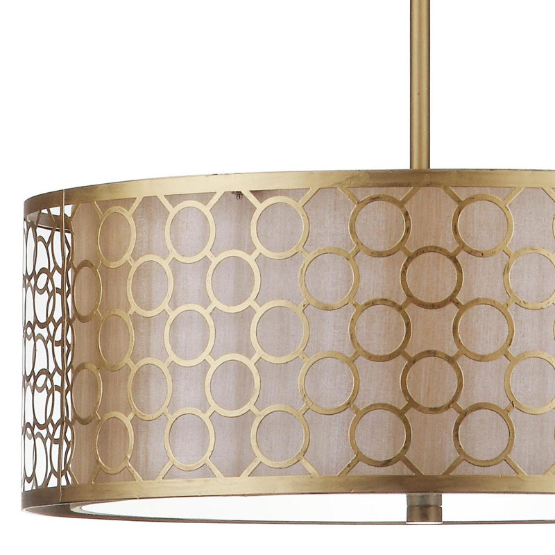 Romantic Geometric Gold Drum Pendant Light 18" Diameter