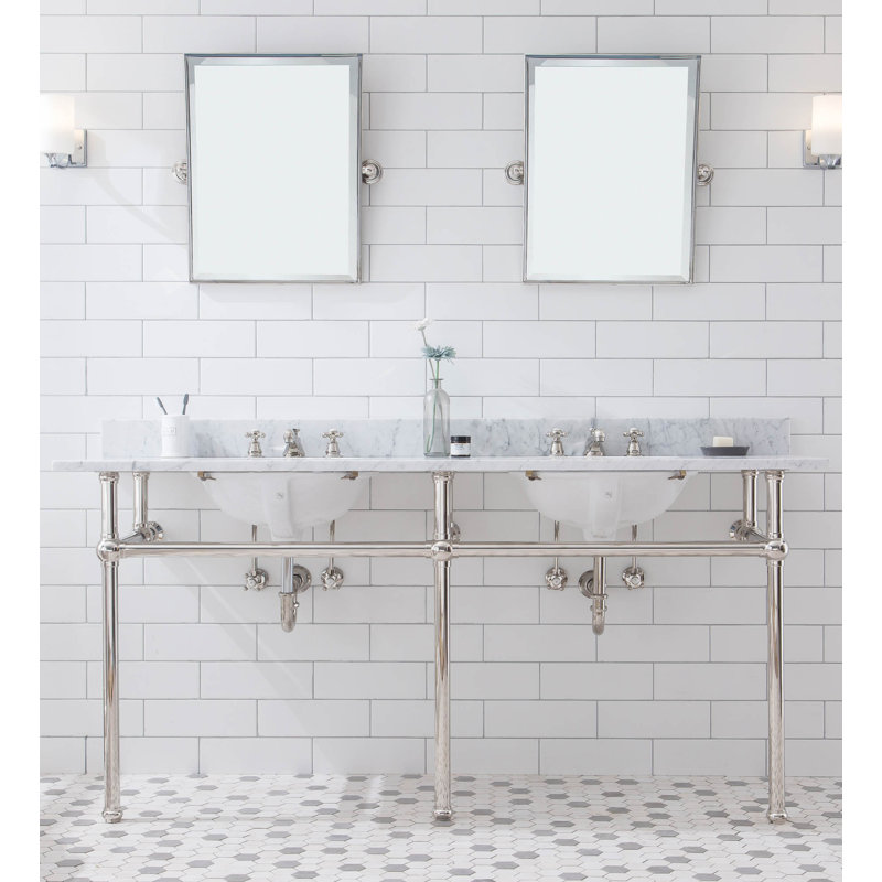 Copeland 33" Tall Marble Oval Console Bathroom Vanity with Faucet and Overflow, Polished Nickel