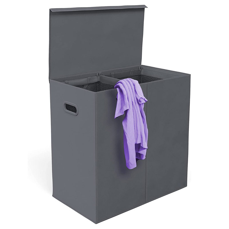 Fabric Laundry Hamper with Handles, Gray, Yes