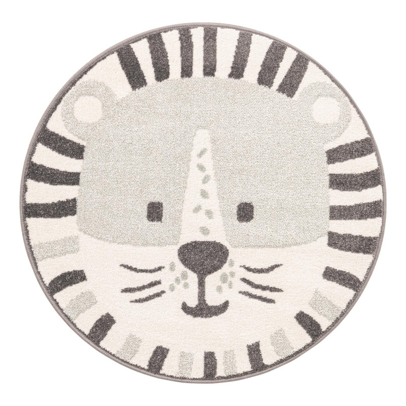 Tapis pour enfant Whimsy Lion, Rond 3 pi 3 po, Gris / Ivoire