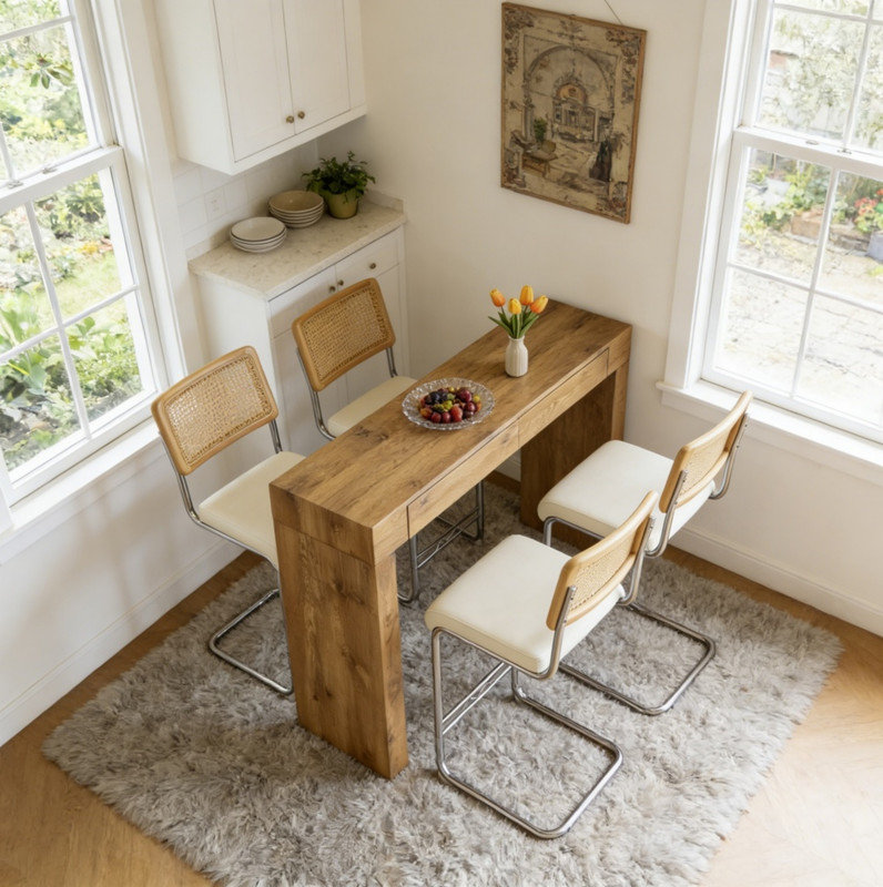 Ensemble de 4 pièces de chaise de bar en cuir de polyuréthane, jumelé à une table de bar à grain de bois, avec fonction de rangement, convient aux restaurants et aux cafés