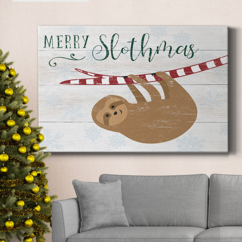 Merry Slothmas, toile tendue avec châssis de qualité supérieure - prête à être accrochée, H 12 po x l 8 po x P 1 po