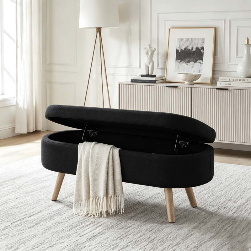 Banc de rangement avec repose-pieds ovale, Black