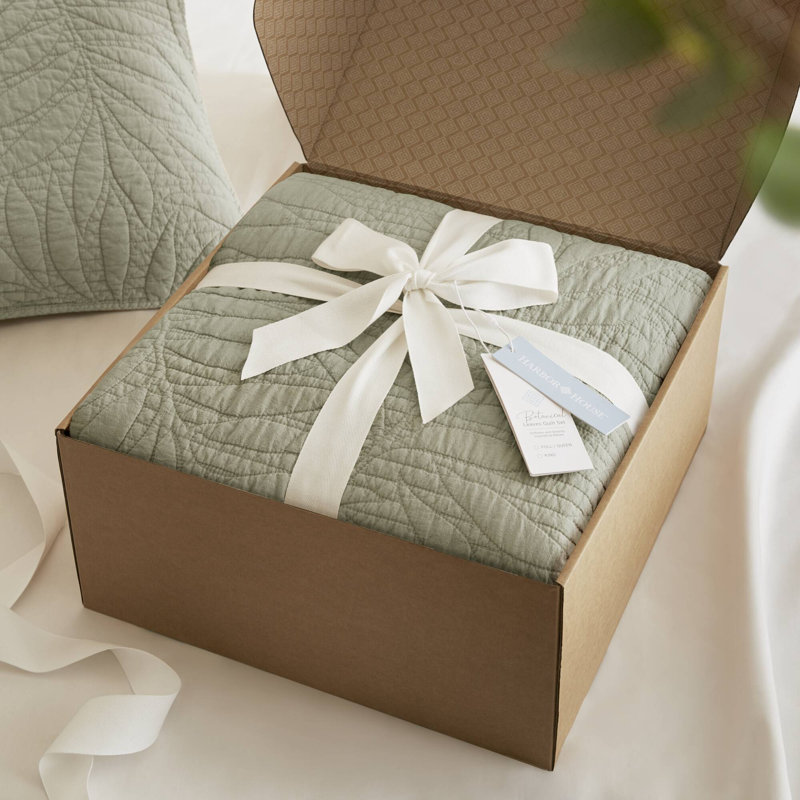 Botanical Leaves Sage 100% Cotton 3-Piece King Quilt Set, Sage, King