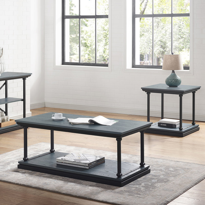 Ensemble de tables basses en acier bleu 47,25 po Kiven, Bleu antique, 2 pièces: table basse, table de bout