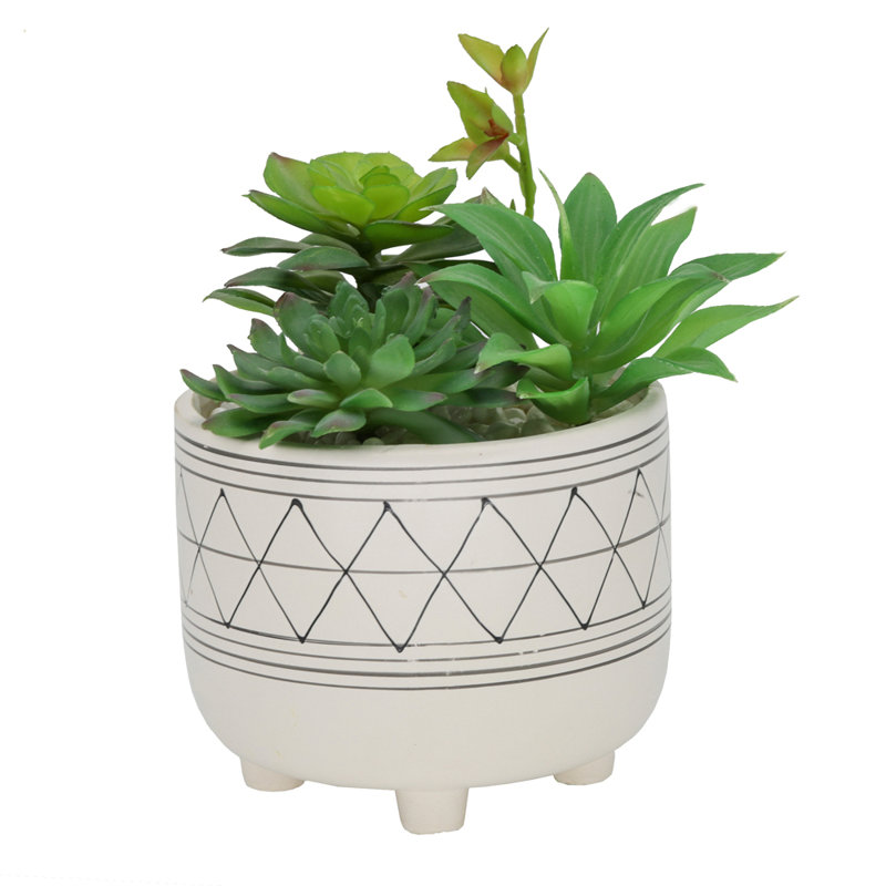 Plante molle artificielle en pot, H 8 po x l 7,5 po x p 7,5 po, Blanc / noir