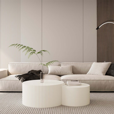 Ensemble de tables basses gigognes à rayures verticales pour salon, chambre à coucher (ensemble de 2 pièces), solution de rangement compacte et élégante