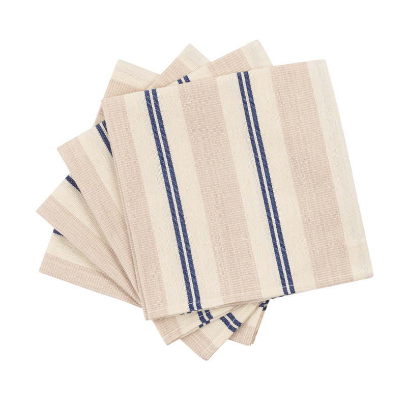 Ensemble de 4 serviettes à rayures crème, bleues et roses French Home