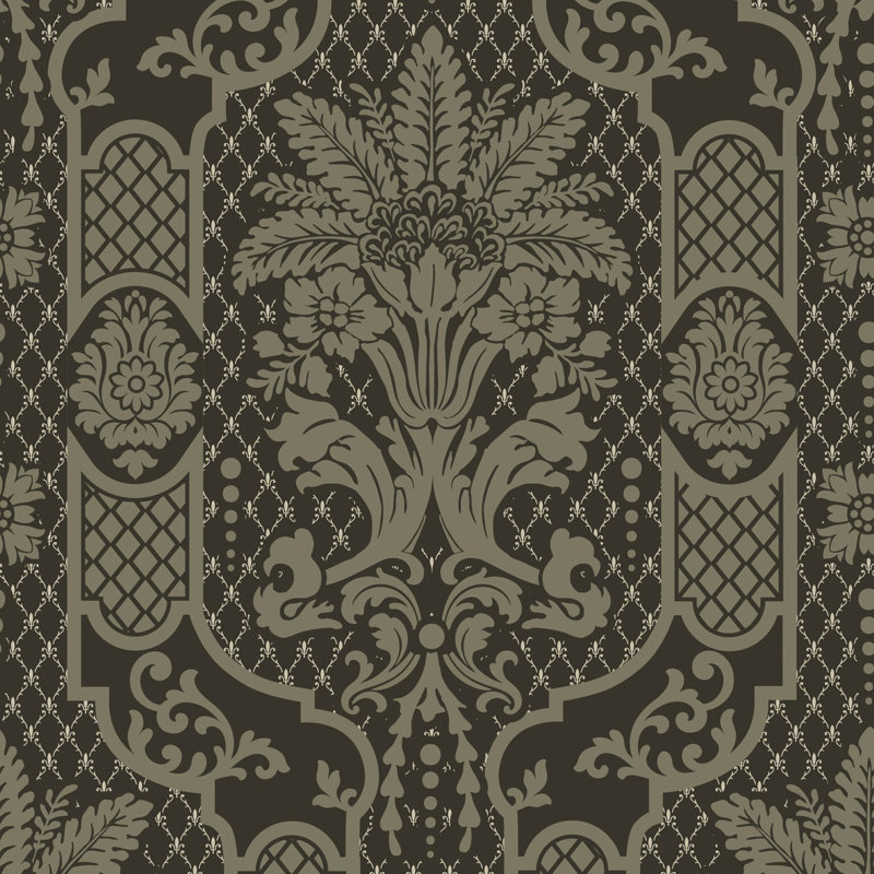 Columnar Bloom - Wallpaper, Faux Grasscloth, Non-Pasted, Black; Tan