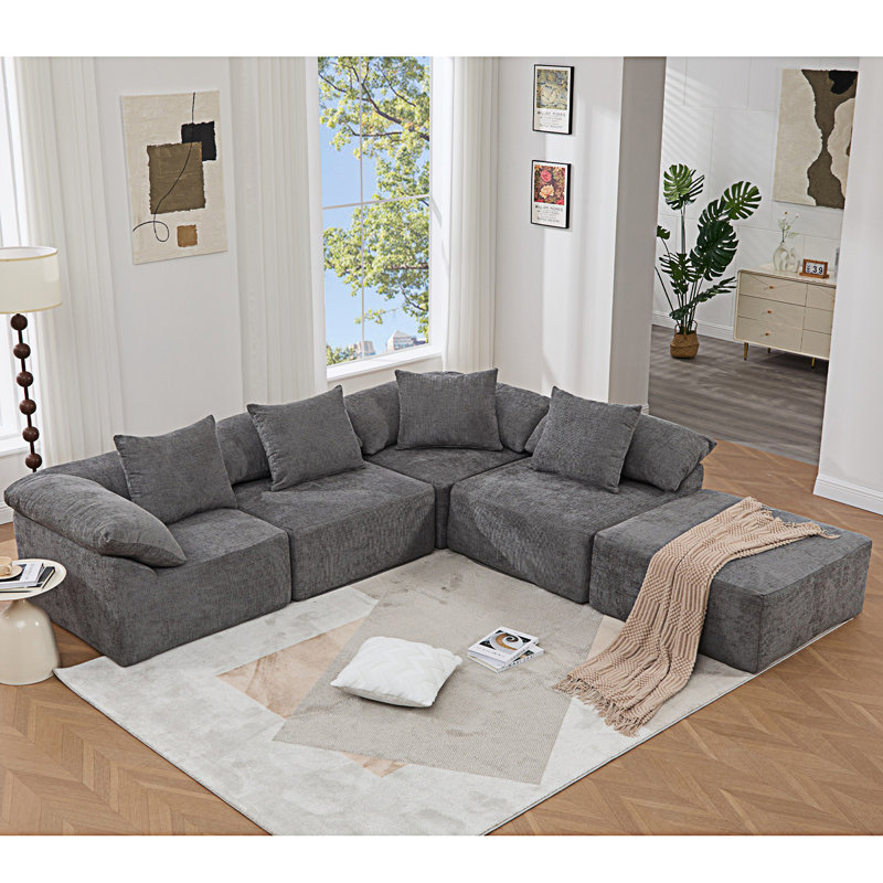 Canapé modulaire en L, canapé-lit convertible 5 pièces, Polyester gris foncé