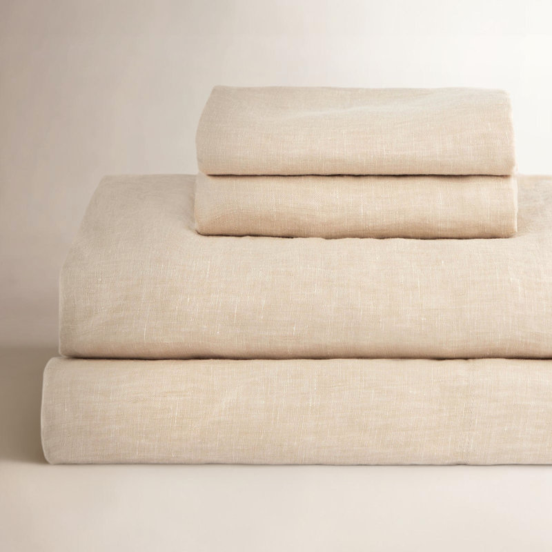 100% French Linen Sheet Set, Putty Heather, Queen Sheet Set with 2 Pillowcases