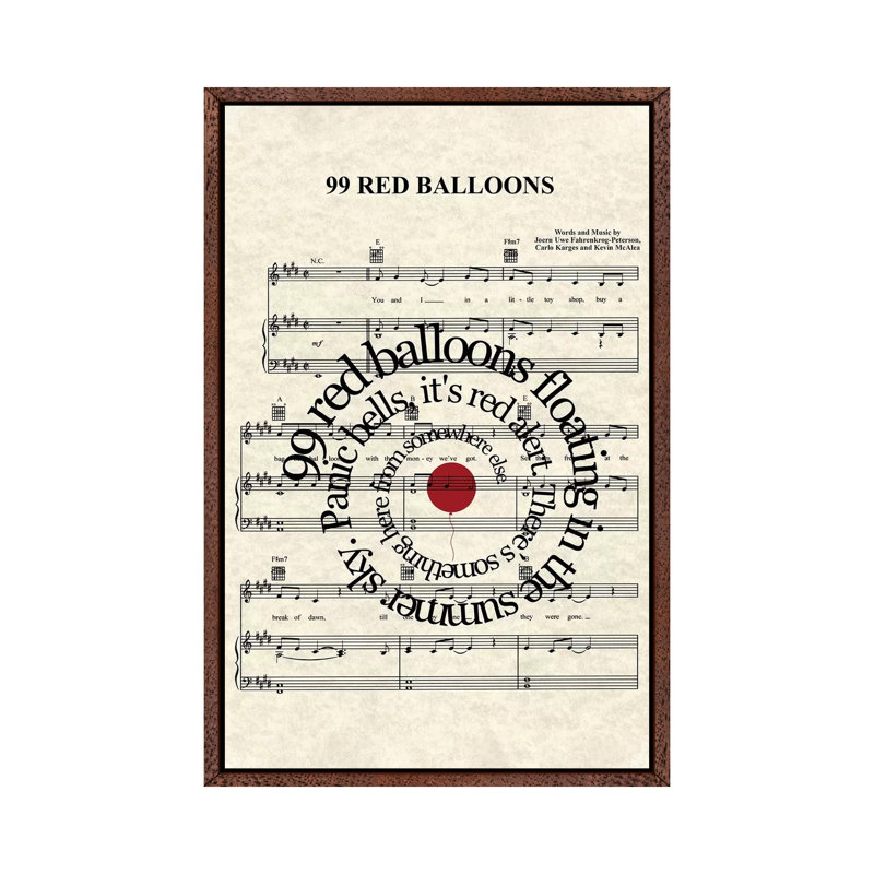 99 Red Balloons - Print on Canvas, 66.04 cm H x 45.72 cm W, Classic Brown Wood Framed