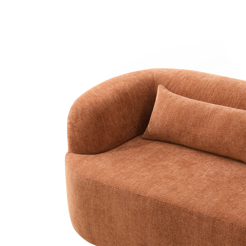 Upholstered Compression Sofa, No Assembly Chenille Cloud Couch With Pillows, Orange