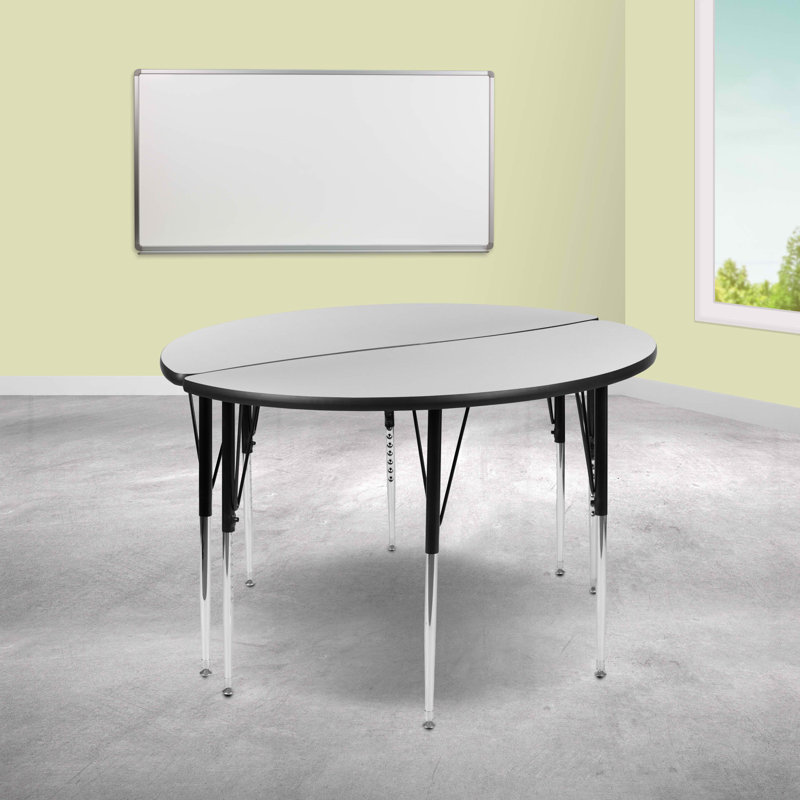 Goddard Half Circle Wave Collaborative Adjustable Height Activity Table, 24"W x 47.5"D x 21.25" - 30.25"H, No, Grey