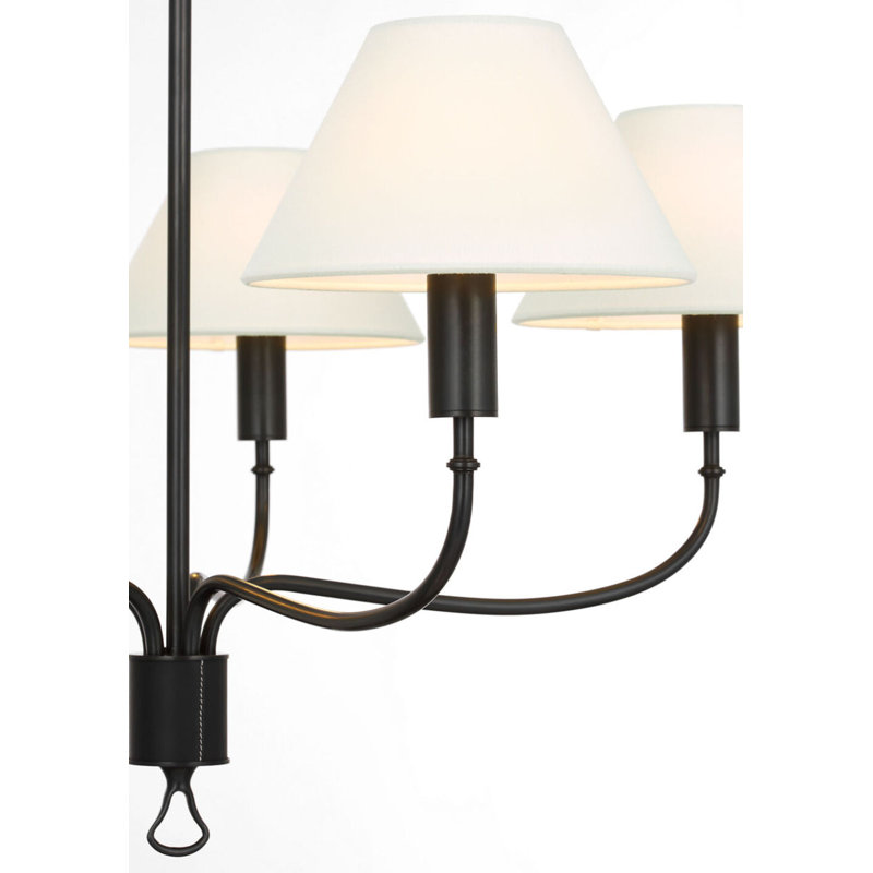 Griffin 31" Chandelier with Linen Shades, Bronze/ Chocolate Leather