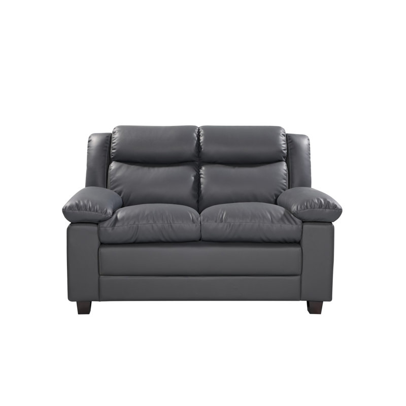 Huling 2 Seater Faux Leather Loveseat, Grey