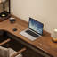 Bureau en fer massif en forme de L brun noyer + noir-1965102263