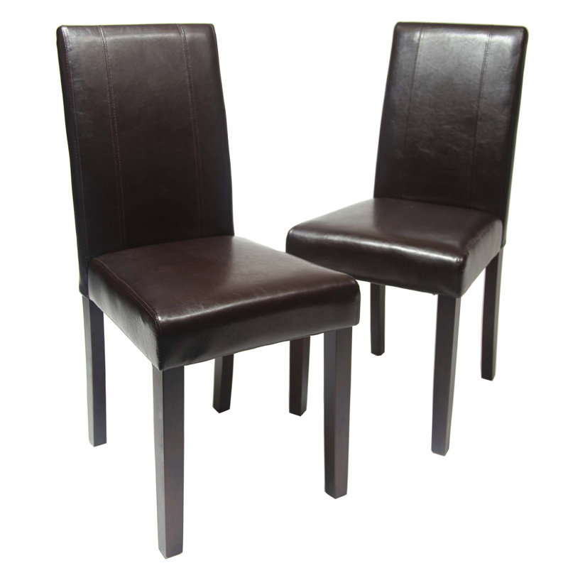 Chaise parsons Critchfield en bois massif et similicuir (ensemble de 2), Brun