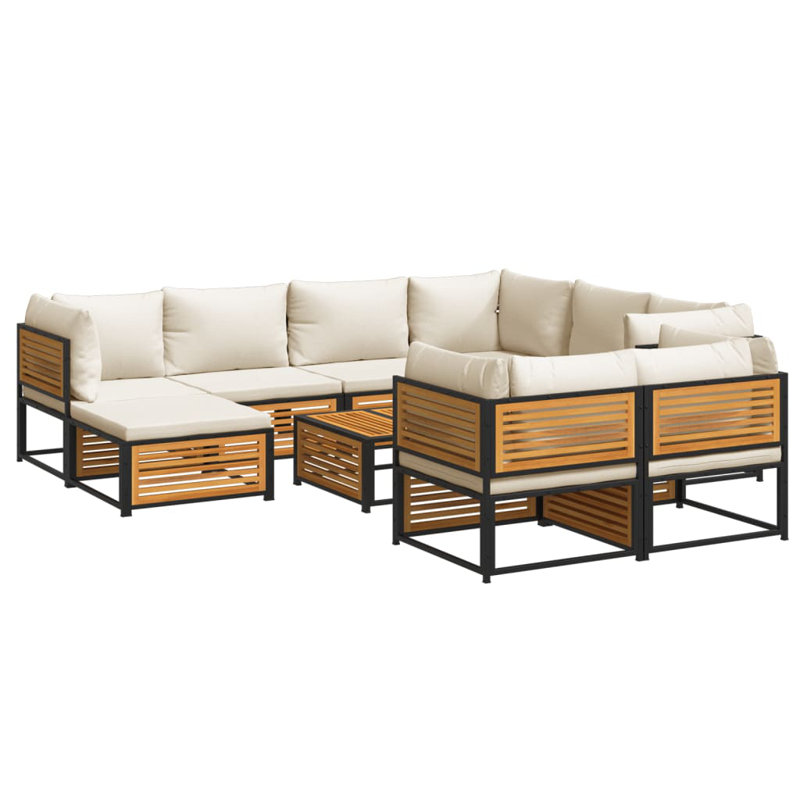  Ensemble de canapé de jardin en bois d'acacia blanc crème, acier thermolaqué