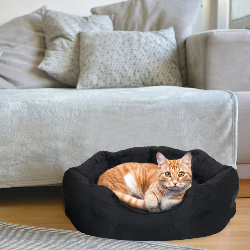 Lit rond pour chat, Petit (L 20 po x l 19 po), Noir