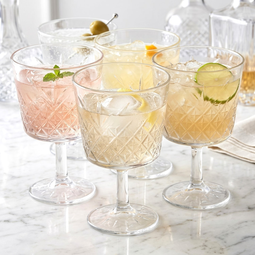 270ml Stemmed Cocktail Glasses Diamond Pattern Goblets Barware