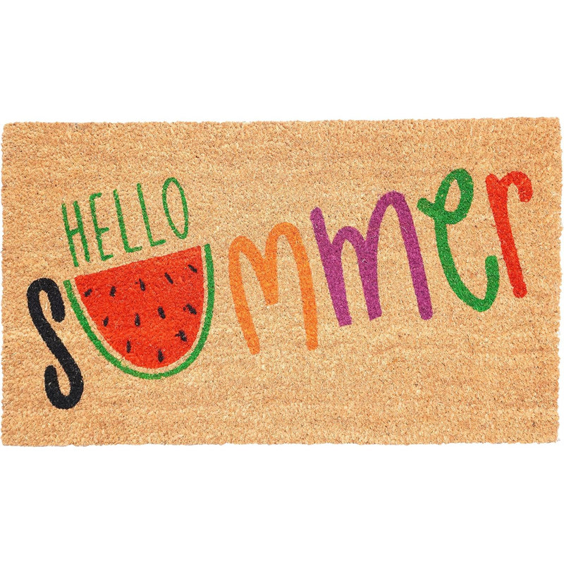 17" X 29" Brown Green And Red Hello Summer Outdoor Coir Door Mat