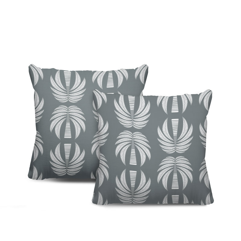 Floral Outdoor Reversible Throw Pillow, 15W" x 15H", Grey