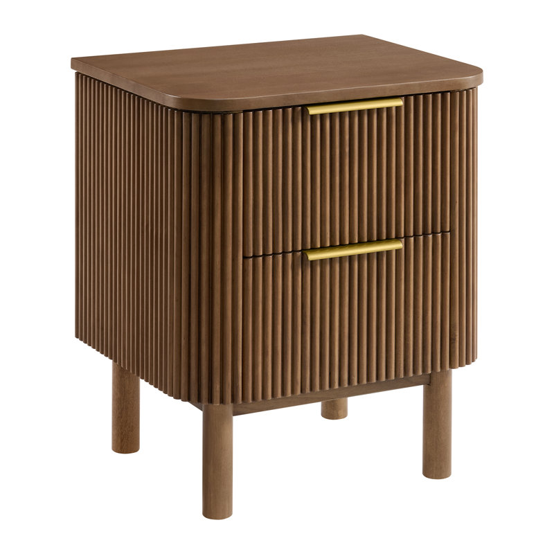 Table de chevet 2 tiroirs Nova Reeded, Bouleau brun