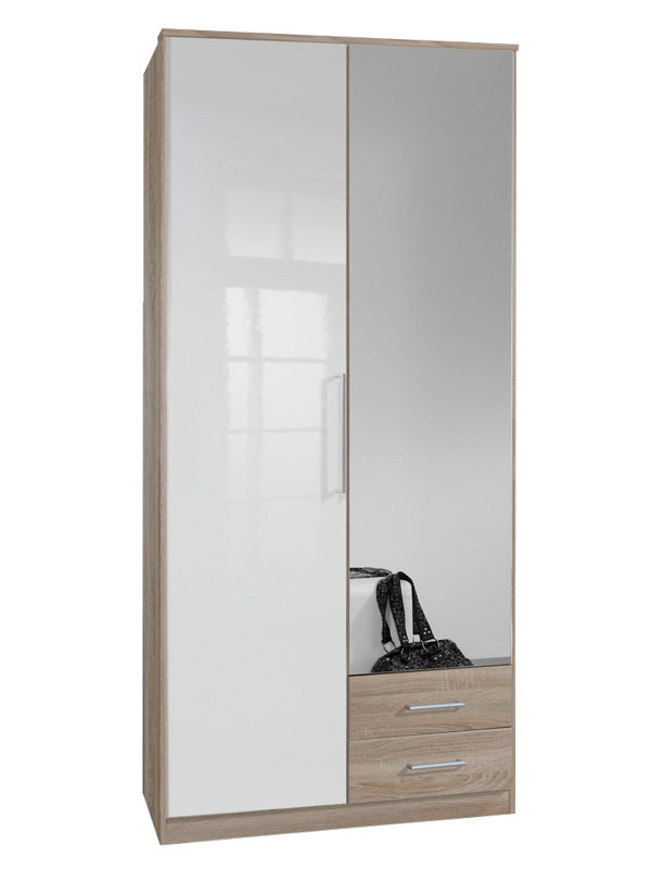 Bruinekool 2 Door Manufactured Wood Wardrobe, Oak / White High Gloss