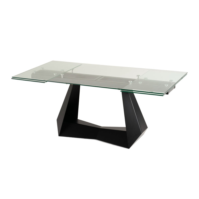 Table de salle à manger Cid Mobu, plateau en verre transparent extensible de 71 à 106 pouces, base noire