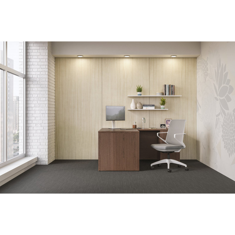 Bureau modulaire en L avec piédestal simple, H 29 po x l 60 po x P 66 po, Noyer sépia