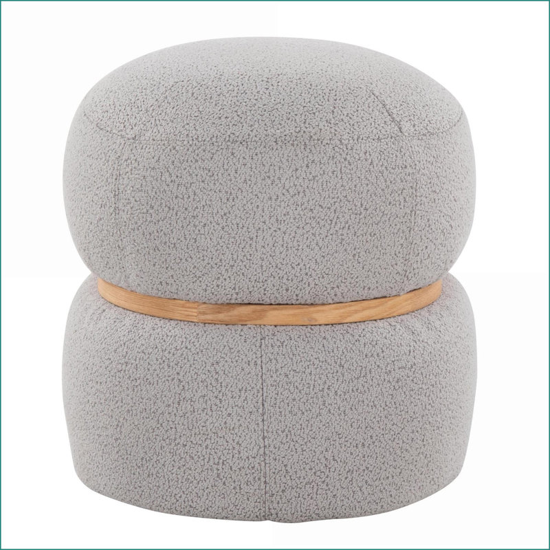 Repose-pieds | Pouf contemporain en bois naturel | Gris ardoise | Salon / chambre à coucher / bureau | Gris ardoise | Tissu bouclé