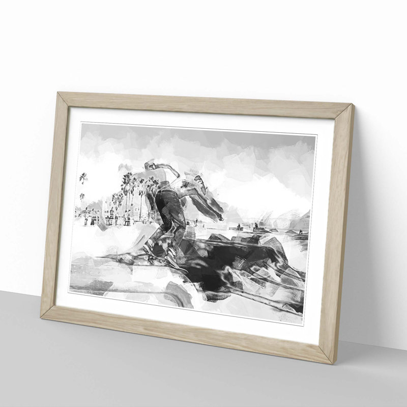 Venice Beach Skateboarder in Abstract - Picture Frame Graphic Art Print, 40cm H x 60cm W x 2cm D, Oak