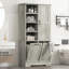 Armoire de rangement de salle de bain avec portes et tiroirs, panier à linge inclinable, plusieurs espaces de rangement-1937781613