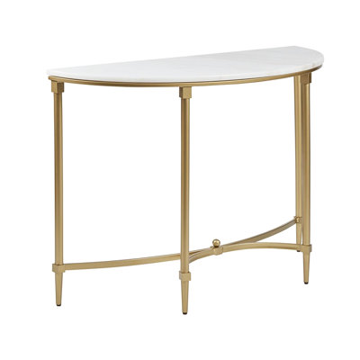 Console attrayante, plateau en marbre blanc et pieds en métal doré