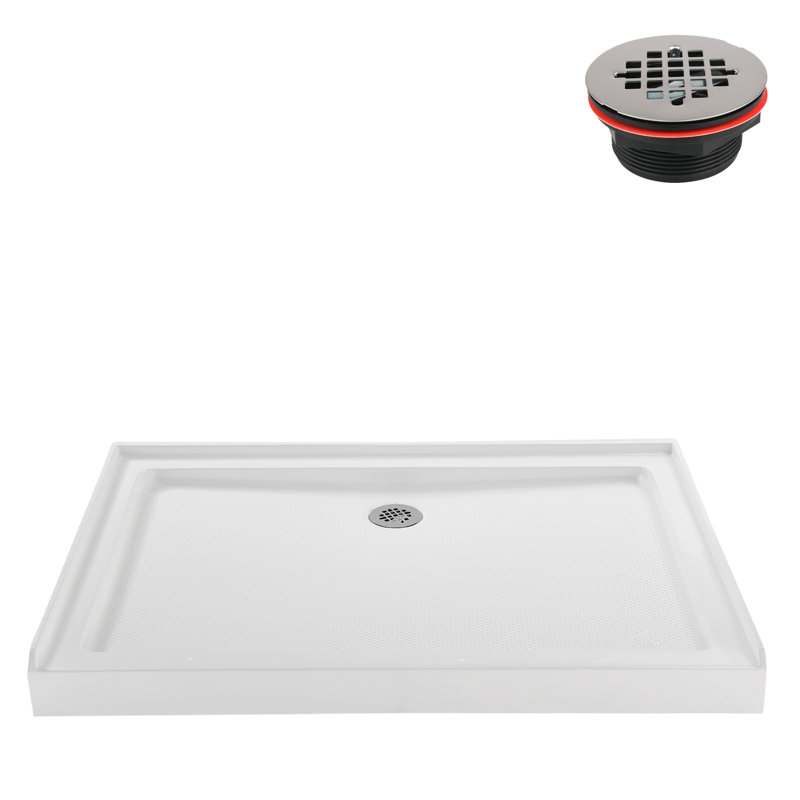 48'' Glossy White Rectangular Acrylic Shower Base with ABS Drain