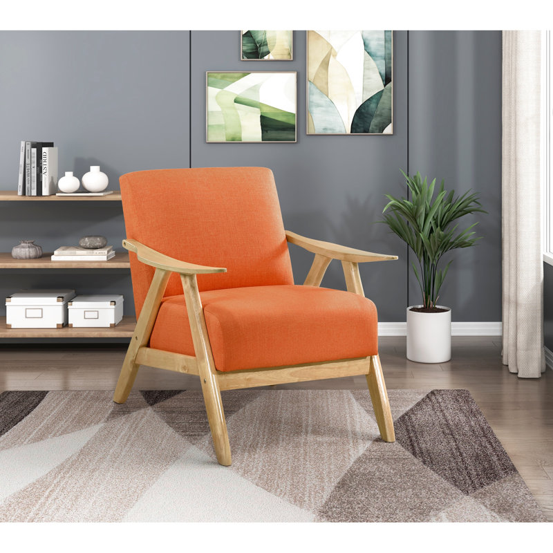 Chaise d'appoint moderne en tissu orange: structure en bois d'hévéa massif avec ressorts ensachés et rembourrage en mousse, hauteur de l'assise de 18 po, couleur: 100%, bois