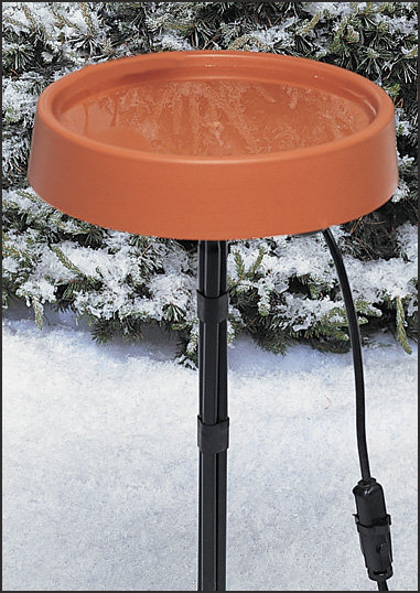 Terracotta and Black Heated Bird Bath with Metal Stand