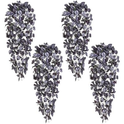 Fake Hanging Plants, 4Pcs Artificial Hanging Plant, Faux Deep Purple Vines Hanging Plant For Wall Home Living Room Indoor Outdoor Halloween Decor (No Baskets)