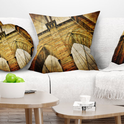 Vintage Brooklyn Bridge - Cityscape Printed Throw Pillow